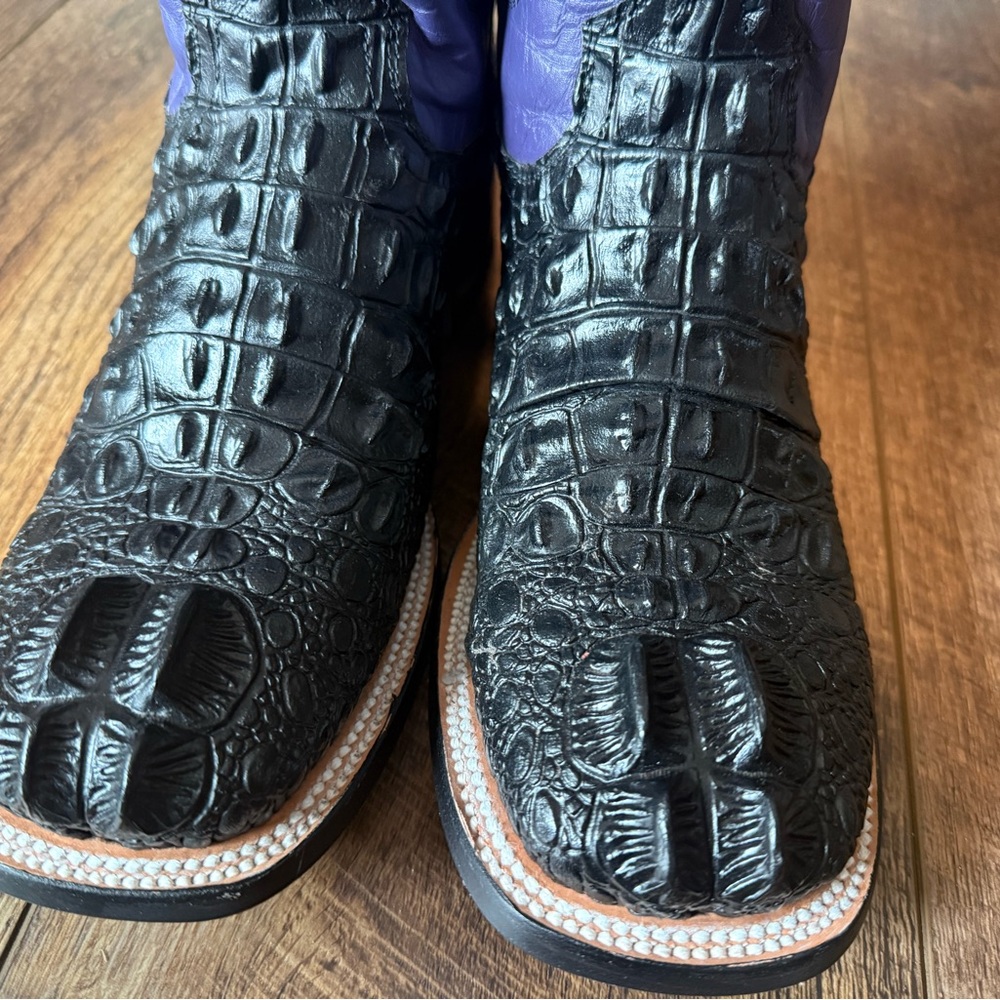 Ferrini Rancher Caiman Print Square Toe Cowboy Boots – Purple Shaft NWT - Picture 6 of 8